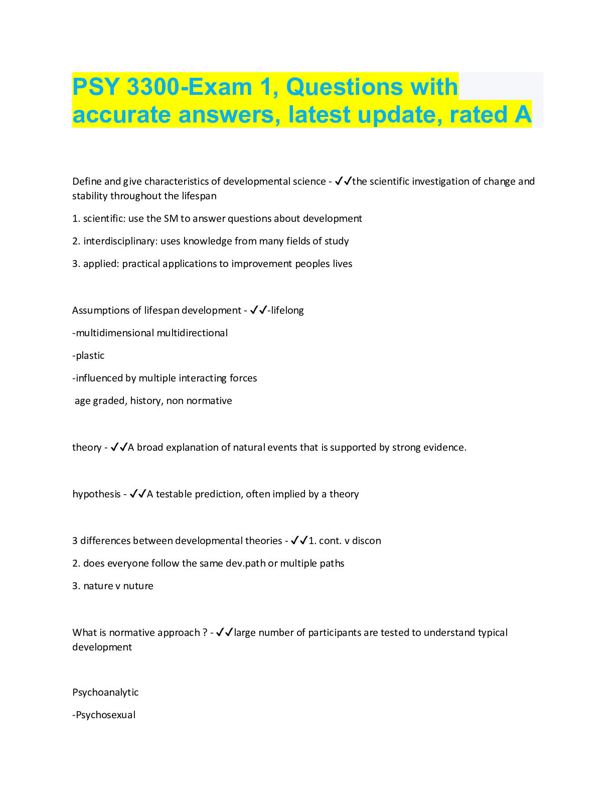 Preview image for PSY 3300-Exam 1, Questions with accurate answers, latest update, rated A